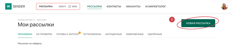 Раздел «Рассылки» — кнопка «Новая рассылка»