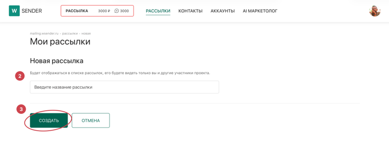 Поле для названия рассылки (видно только внутри кабинета)